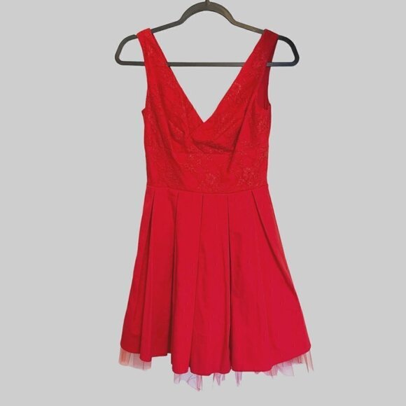 Asos Siren Red Skater Dress V-Neckline Fit & Flare Tulle Underskirt Size 2 NWT - Picture 4 of 9